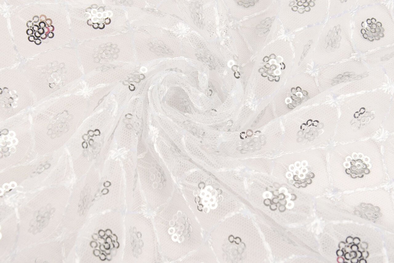 Mesh Embroidered Sequins Chaira White