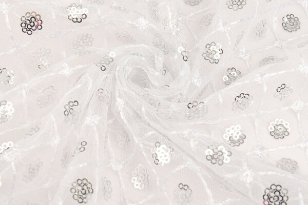Mesh Ricamato Paillettes Chiara Bianco Mesh Ricamato Paillettes Chiara Bianco
