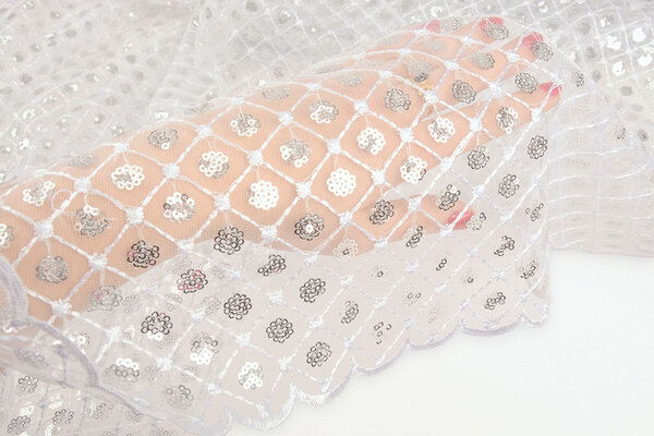 Netz Bestickt Pailletten Chiara Weiß