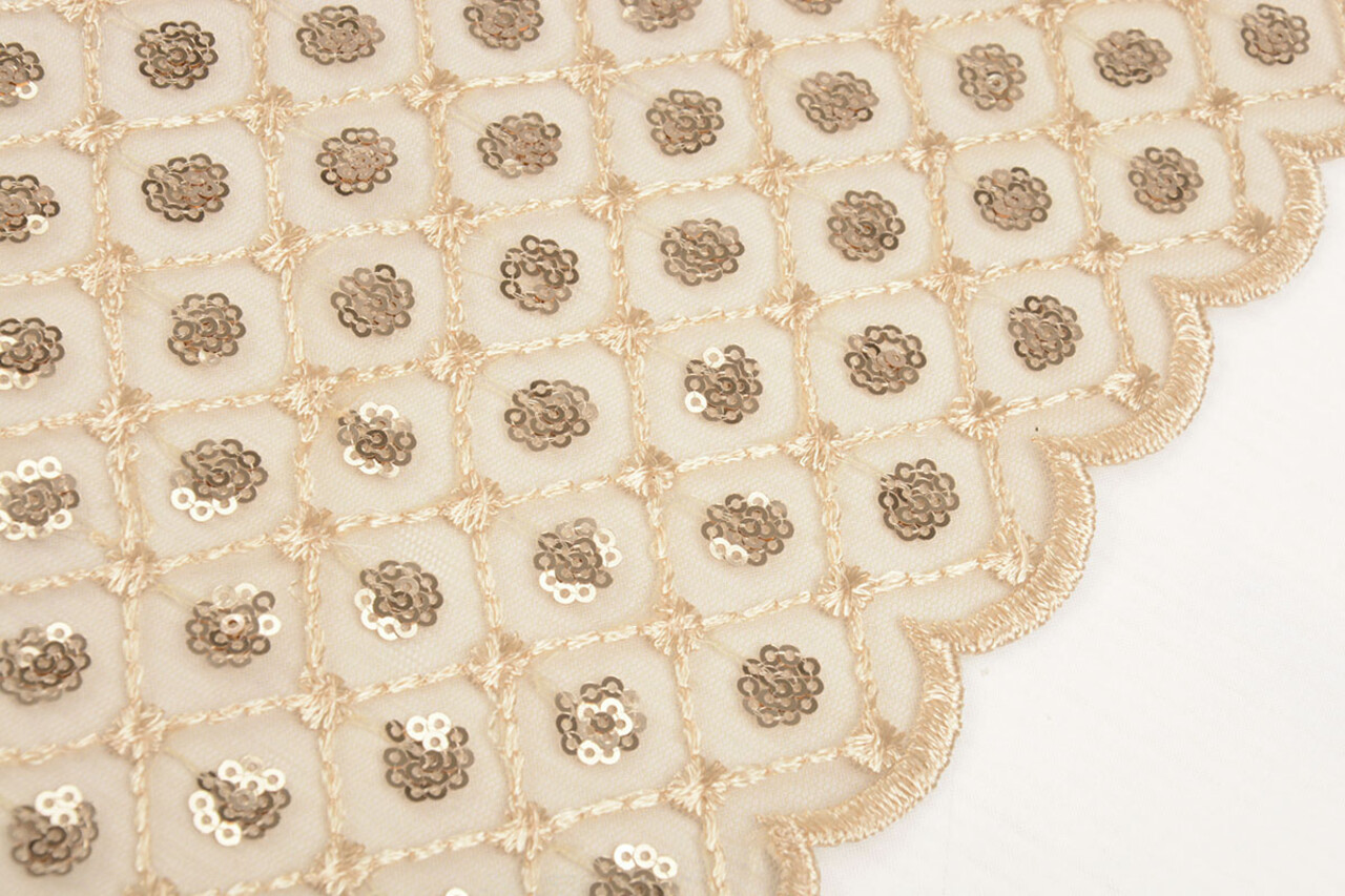 Mesh Ricamato Paillettes Chiara Beige