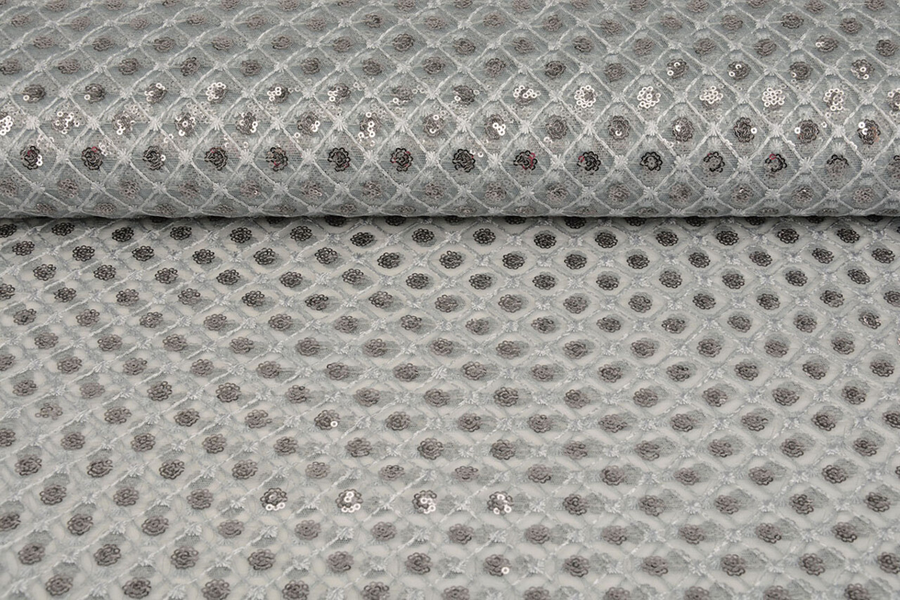 Mesh Ricamato Paillettes Chiara Grigio