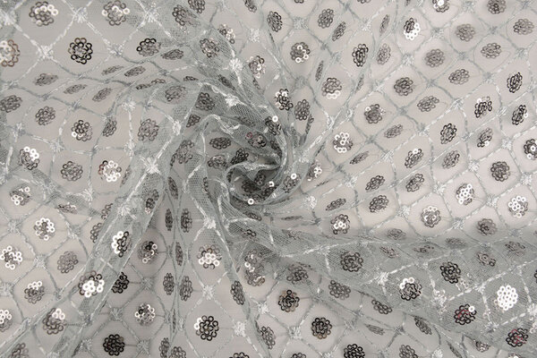 Mesh Ricamato Paillettes Chiara Grigio