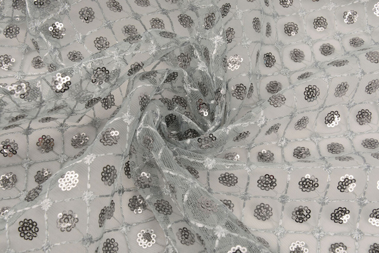 Mesh Geborduurd Pailletten Chiara Grijs