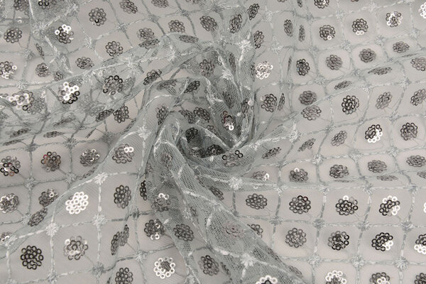 Mesh Geborduurd Pailletten Chiara Grijs