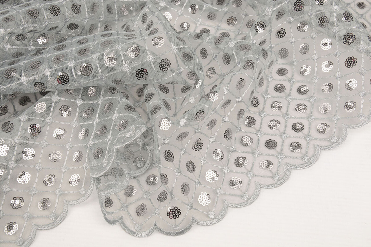 Mesh Geborduurd Pailletten Chiara Grijs