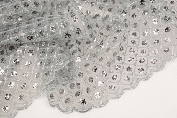 Mesh Geborduurd Pailletten Chiara Grijs