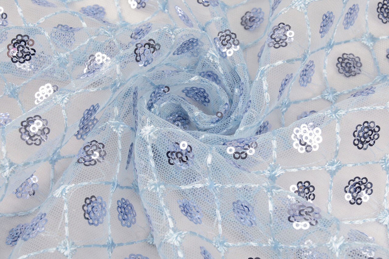 Netz Bestickt Pailletten Chiara Hell Jeansblau