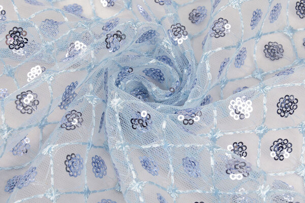 Netz Bestickt Pailletten Chiara Hell Jeansblau