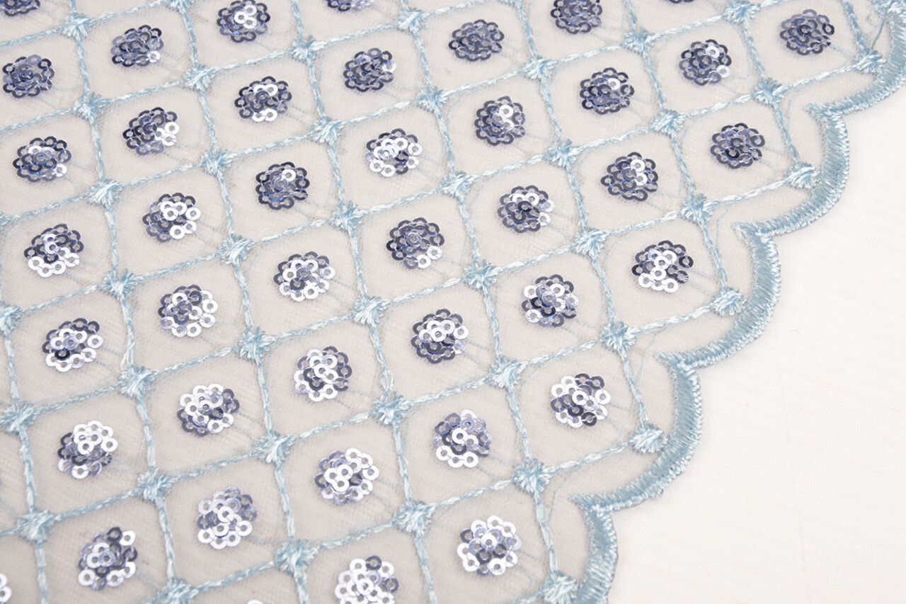 Mesh Embroidered Sequins  Chaira Light Jeans Blue