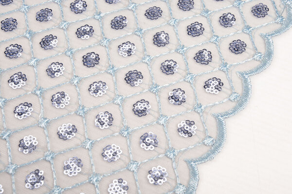 Netz Bestickt Pailletten Chiara Hell Jeansblau