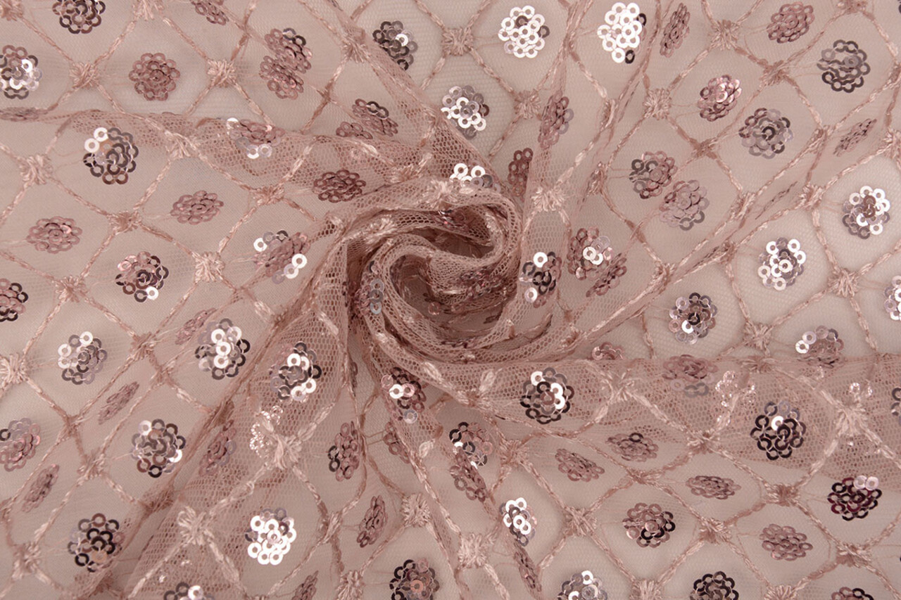 Mesh Ricamato Paillettes Chiara Rosa Cipria Mesh Ricamato Paillettes Chiara Rosa Cipria
