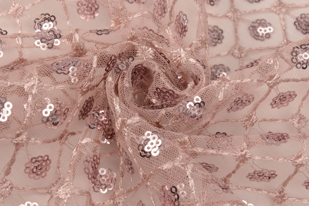 Mesh Embroidered Sequins  Chaira Powder Pink