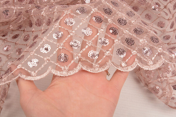 Mesh Embroidered Sequins  Chaira Powder Pink