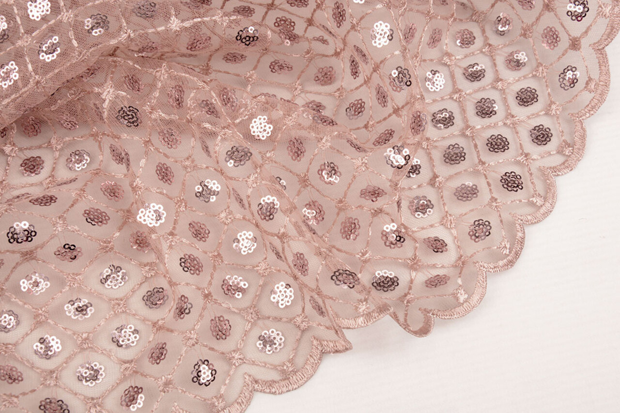 Mesh Ricamato Paillettes Chiara Rosa Cipria Mesh Ricamato Paillettes Chiara Rosa Cipria