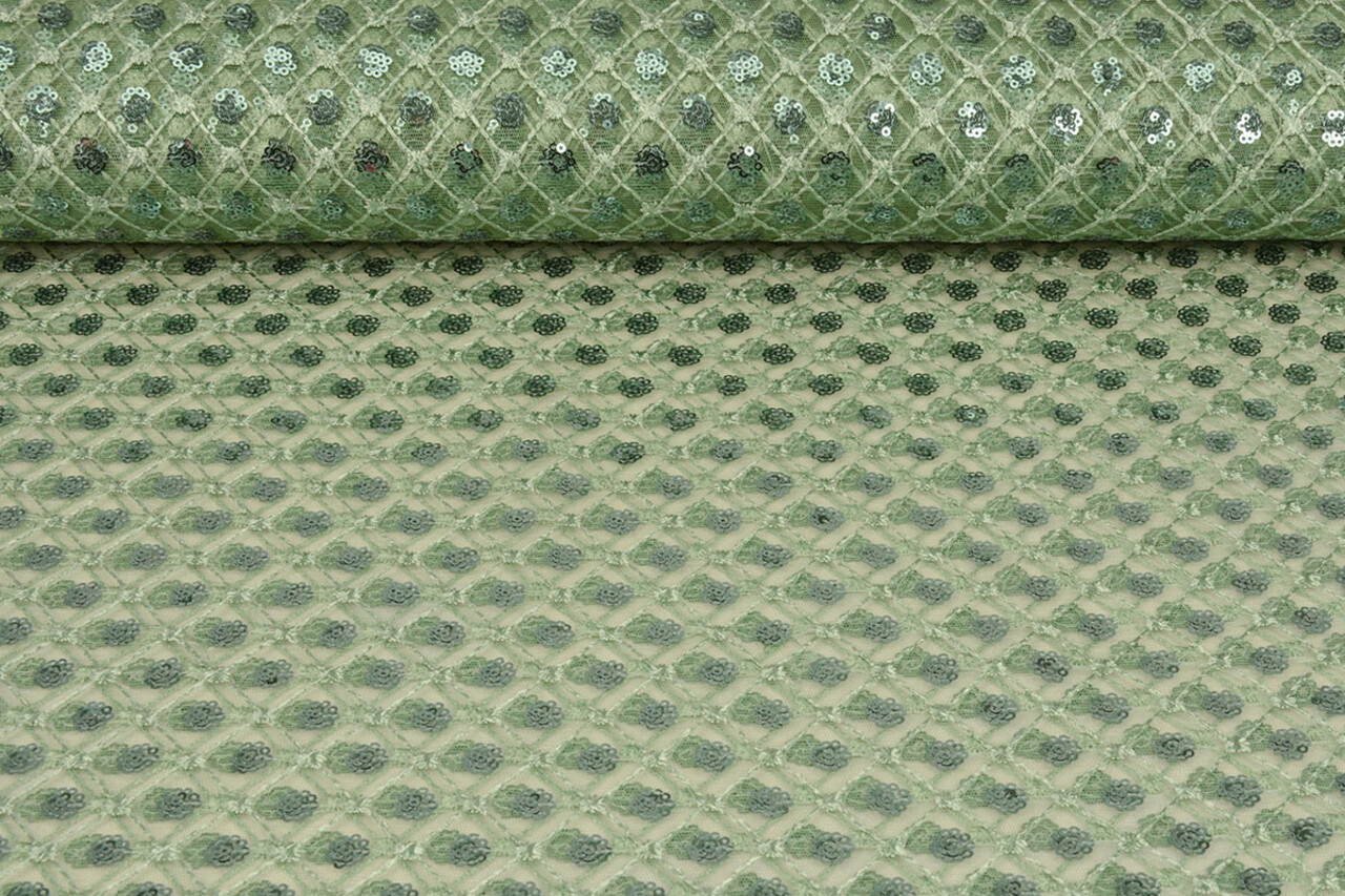 Malla Bordada con Lentejuelas Chiara Verde Antiguo Malla Bordada con Lentejuelas Chiara Verde Antiguo