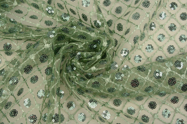 Mesh Ricamato Paillettes Chiara Verde Antico Mesh Ricamato Paillettes Chiara Verde Antico