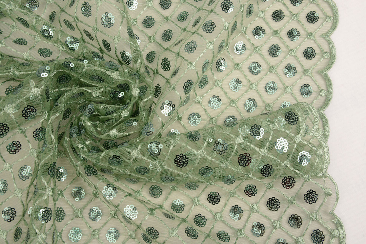 Mesh Embroidered Sequins Chaira Old Green