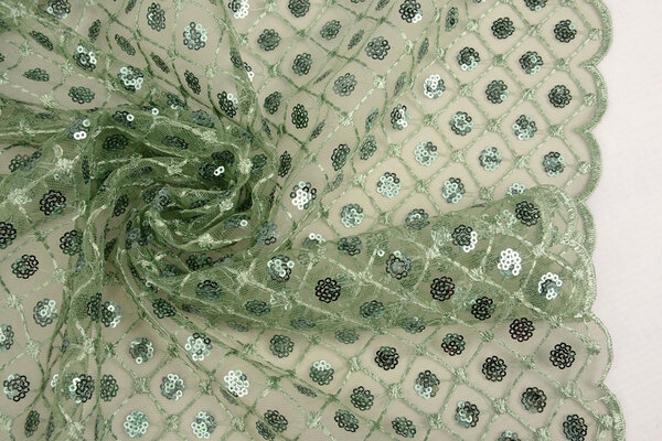 Mesh Ricamato Paillettes Chiara Verde Antico Mesh Ricamato Paillettes Chiara Verde Antico