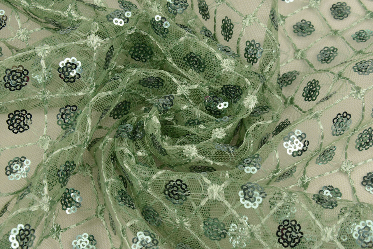 Mesh Ricamato Paillettes Chiara Verde Antico Mesh Ricamato Paillettes Chiara Verde Antico