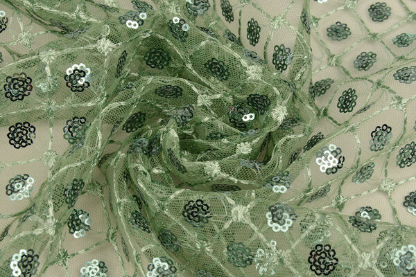 Mesh Embroidered Sequins Chaira Old Green