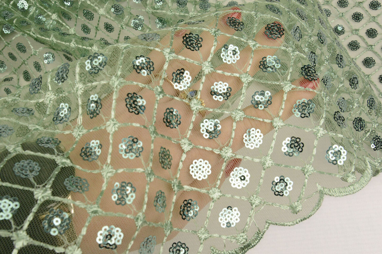 Mesh Embroidered Sequins Chaira Old Green