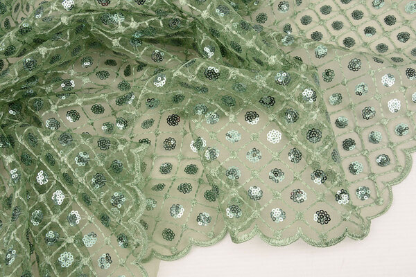 Malla Bordada con Lentejuelas Chiara Verde Antiguo Malla Bordada con Lentejuelas Chiara Verde Antiguo