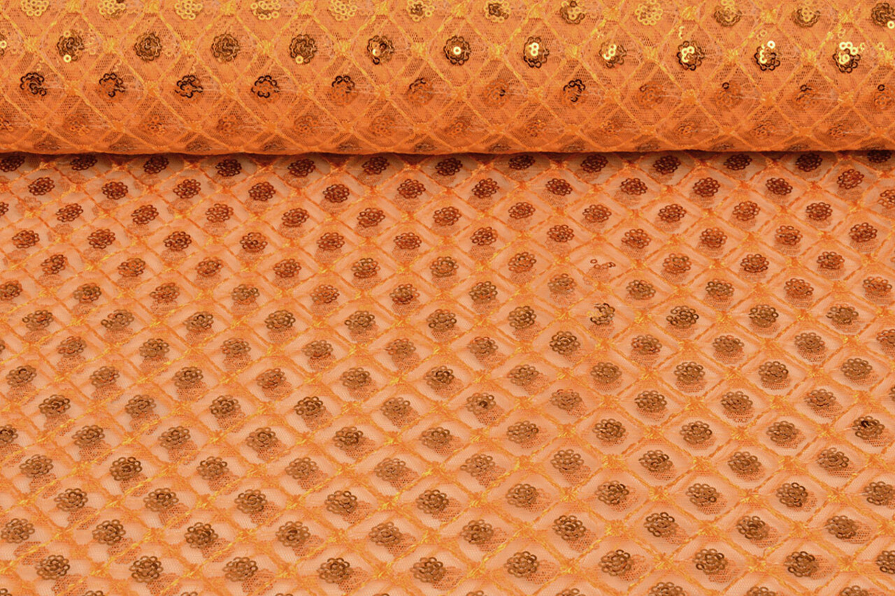 Mesh Ricamato Paillettes Chiara Arancione