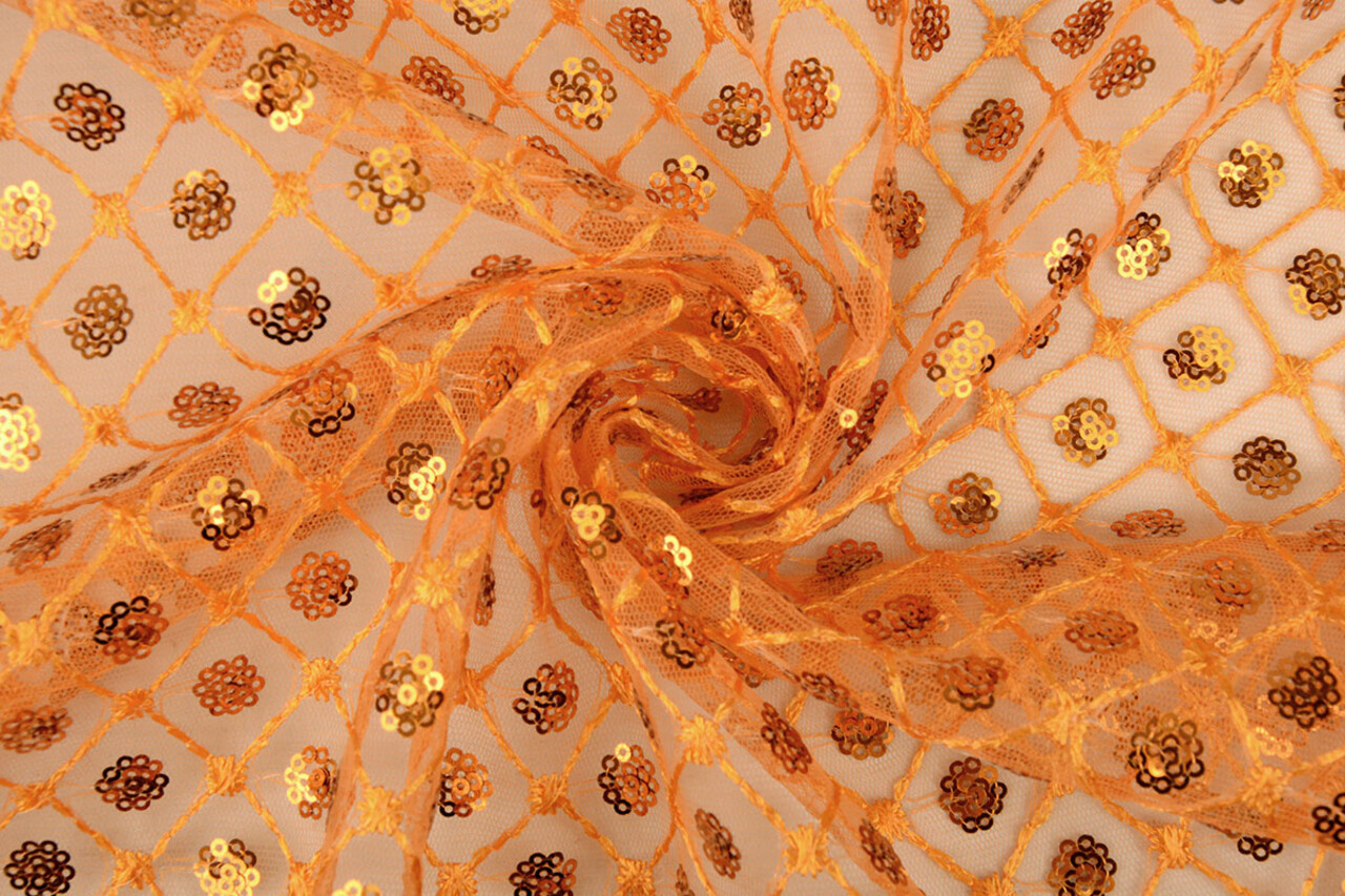 Mesh Geborduurd Pailletten Chiara Oranje