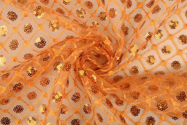 Mesh Geborduurd Pailletten Chiara Oranje