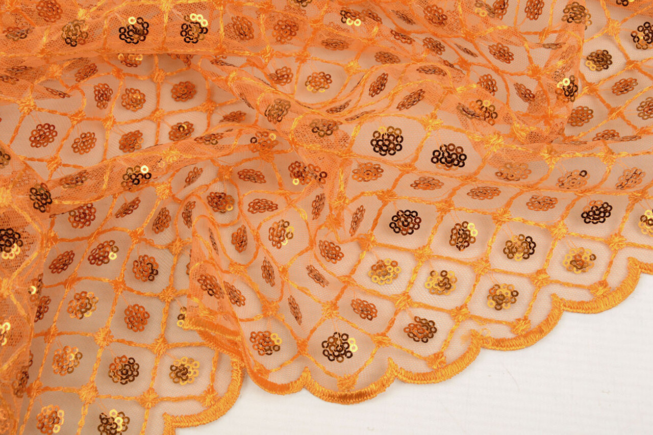 Mesh Embroidered Sequins Chaira Orange