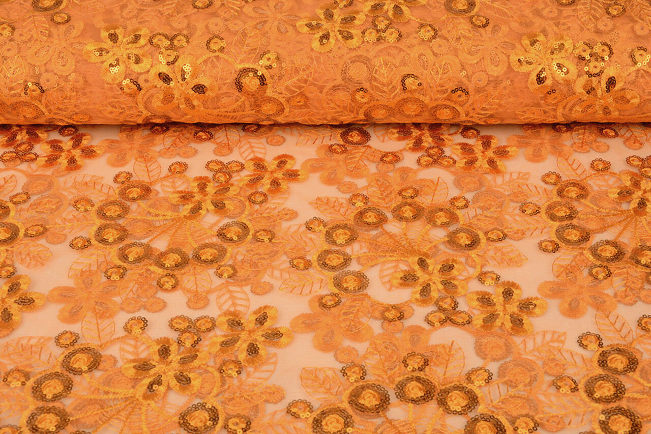 Mesh Embroidered Sequins Rosetta Orange