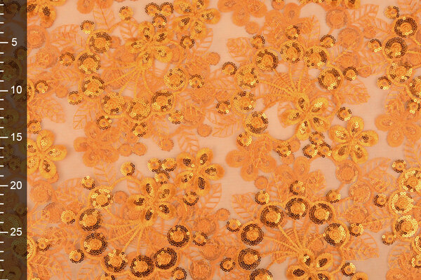 Mesh Embroidered Sequins Rosetta Orange