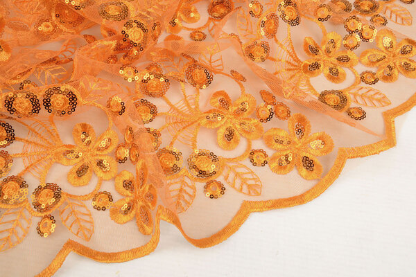 Mesh Embroidered Sequins Rosetta Orange