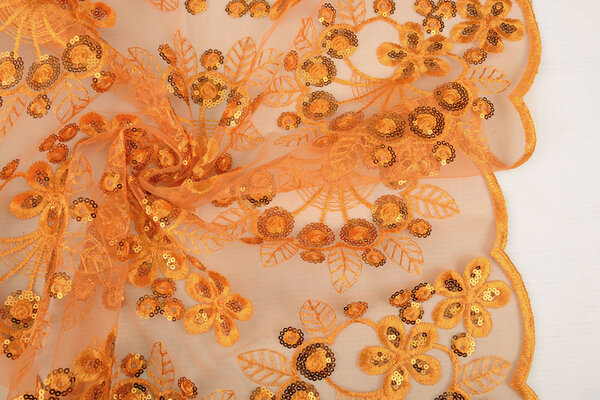 Mesh Embroidered Sequins Rosetta Orange