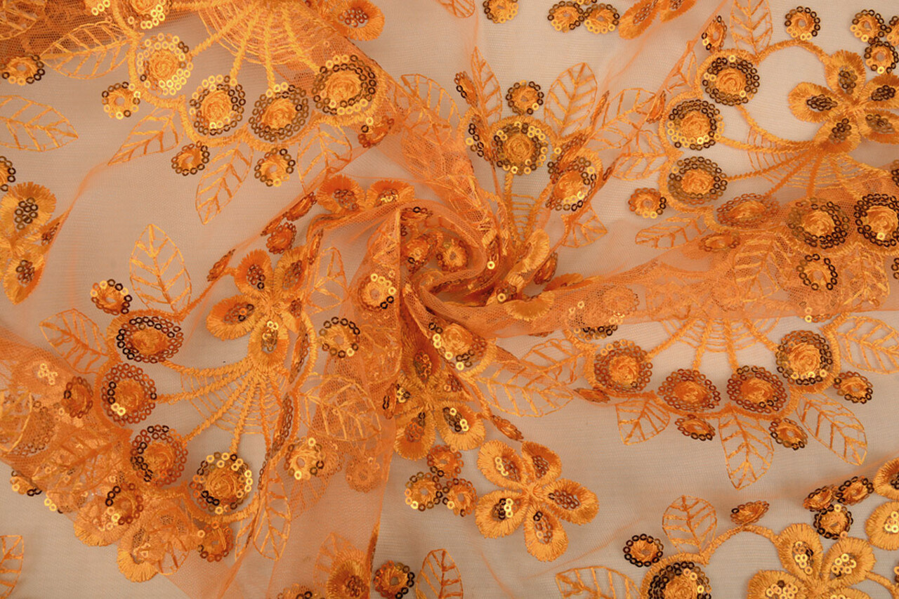 Mesh Embroidered Sequins Rosetta Orange