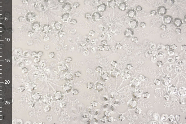 Mesh Ricamato Paillettes Rosetta Bianco