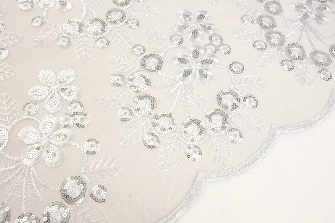 Mesh Embroidered Sequins Rosetta White