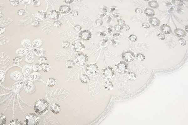 Netz Bestickt Pailletten Rosetta Weiß