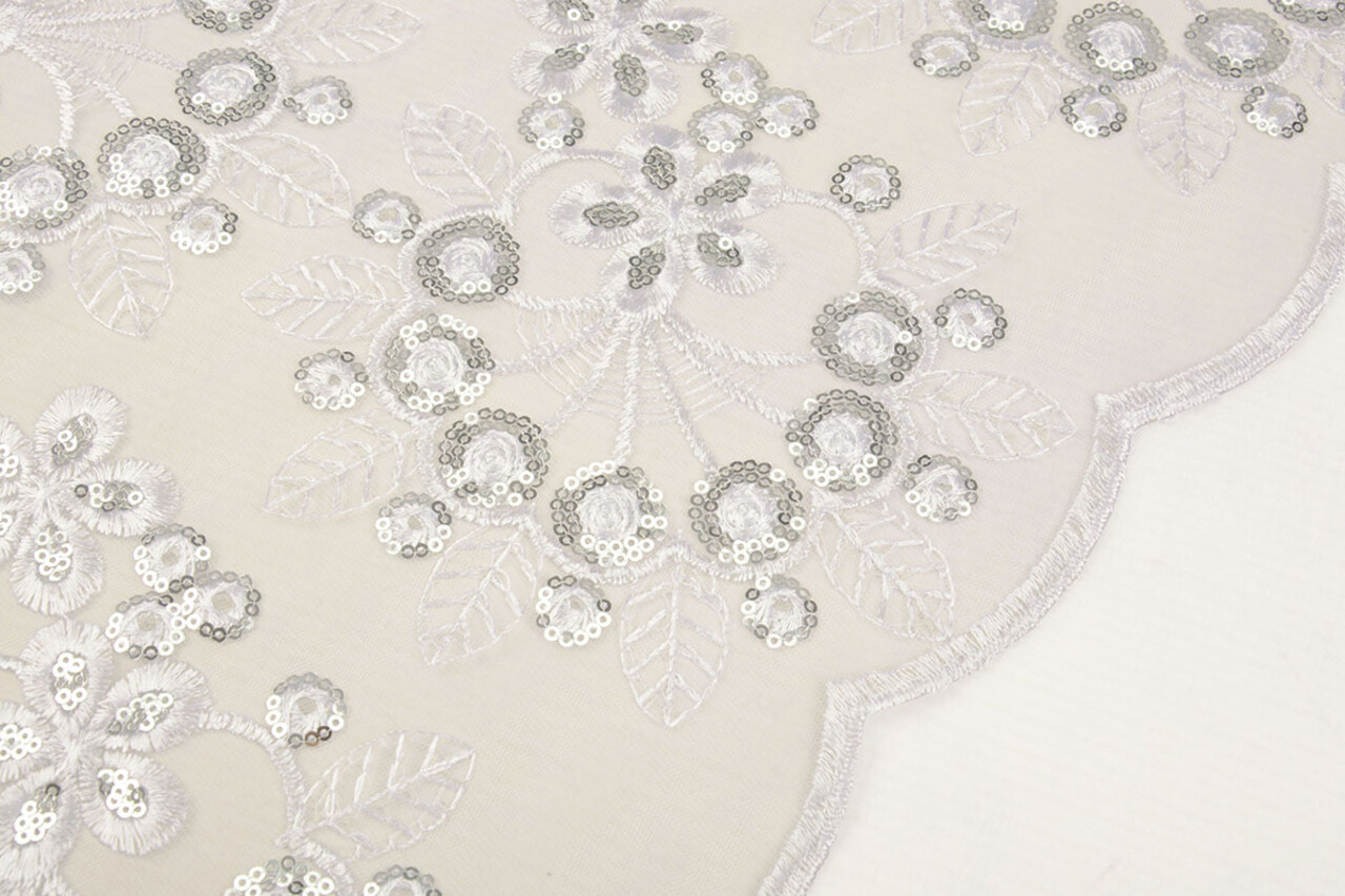 Mesh Embroidered Sequins Rosetta White
