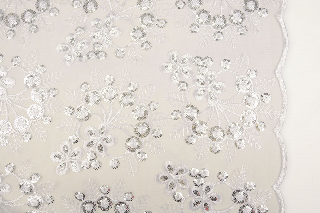 Netz Bestickt Pailletten Rosetta Weiß