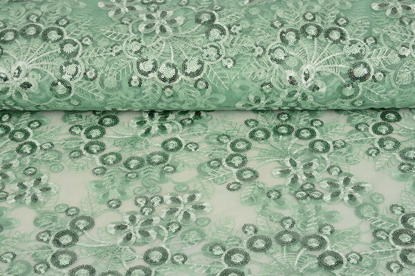 Malla Bordada con Lentejuelas Rosetta Menta Antiguo Verde Malla Bordada con Lentejuelas Rosetta Menta Antiguo Verde
