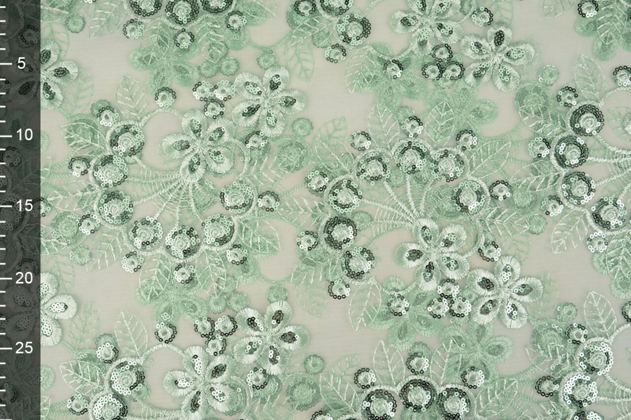 Malla Bordada con Lentejuelas Rosetta Menta Antiguo Verde Malla Bordada con Lentejuelas Rosetta Menta Antiguo Verde