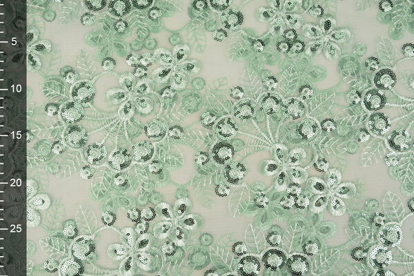 Mesh Ricamato Paillettes Rosetta Menta Antica Verde Mesh Ricamato Paillettes Rosetta Menta Antica Verde