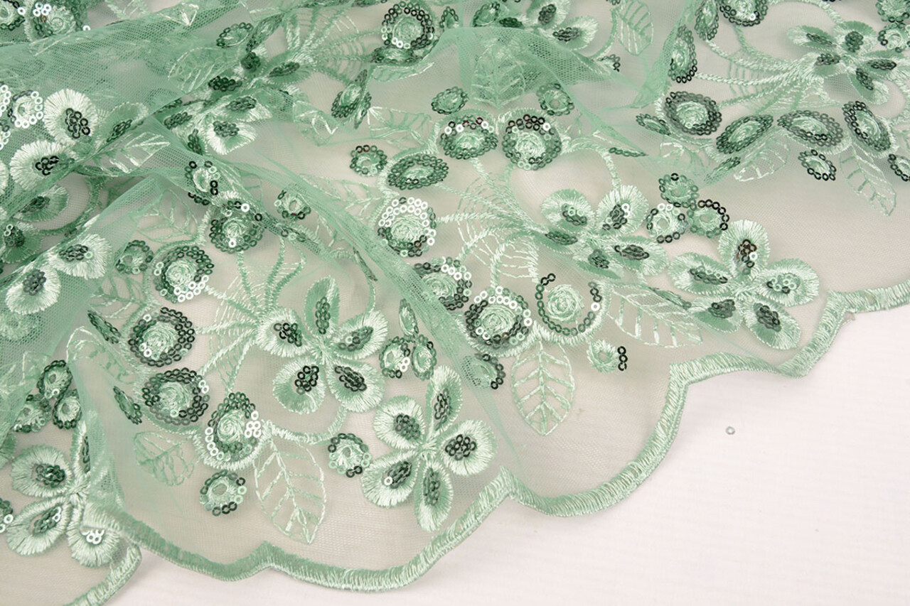 Mesh Embroidered Sequins Rosetta Old Mint Green
