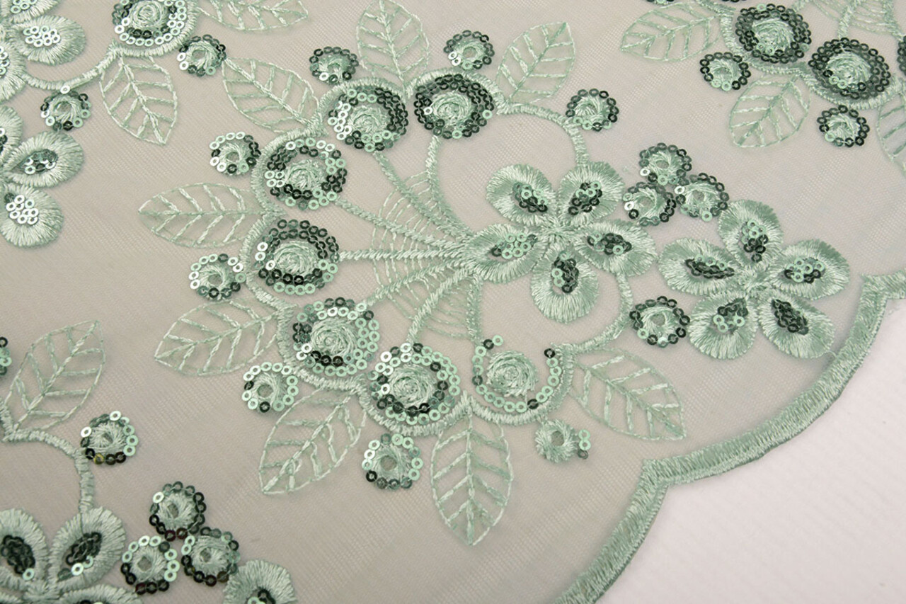 Mesh Embroidered Sequins Rosetta Old Mint Green