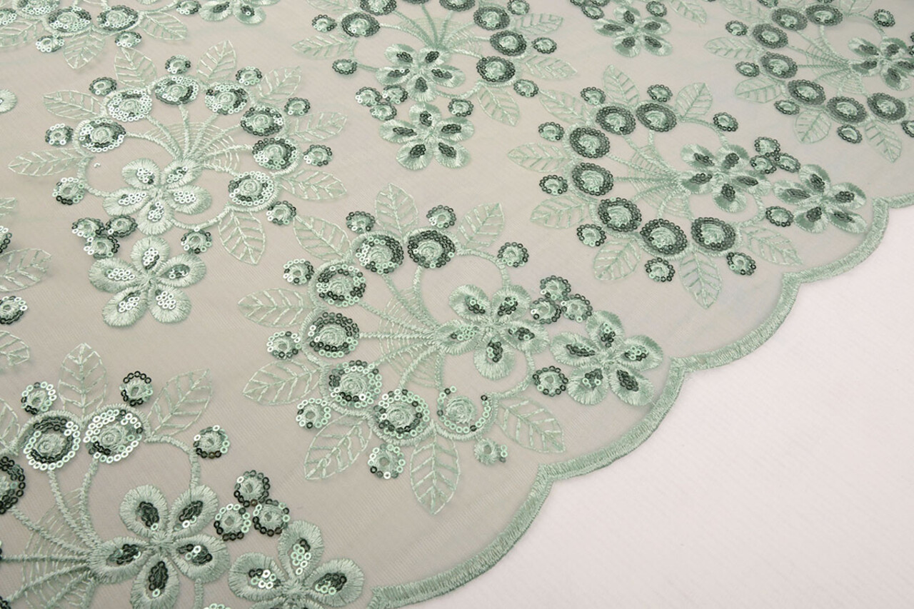 Résille Brodé Paillettes Rosetta Ancien Vert Menthe Résille Brodé Paillettes Rosetta Ancien Vert Menthe