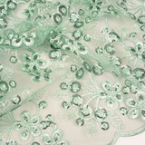 Mesh Ricamato Paillettes Rosetta Menta Antica Verde Mesh Ricamato Paillettes Rosetta Menta Antica Verde
