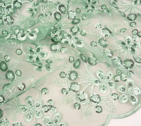 Mesh Ricamato Paillettes Rosetta Menta Antica Verde Mesh Ricamato Paillettes Rosetta Menta Antica Verde