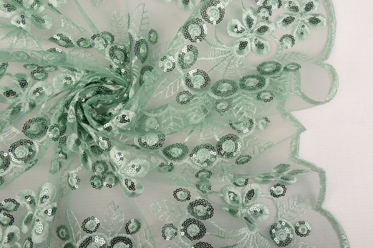 Mesh Embroidered Sequins Rosetta Old Mint Green