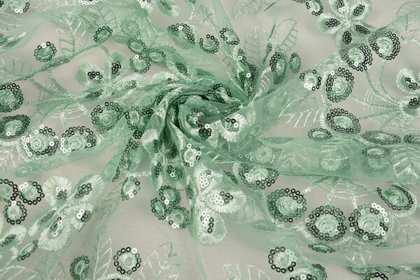 Mesh Embroidered Sequins Rosetta Old Mint Green